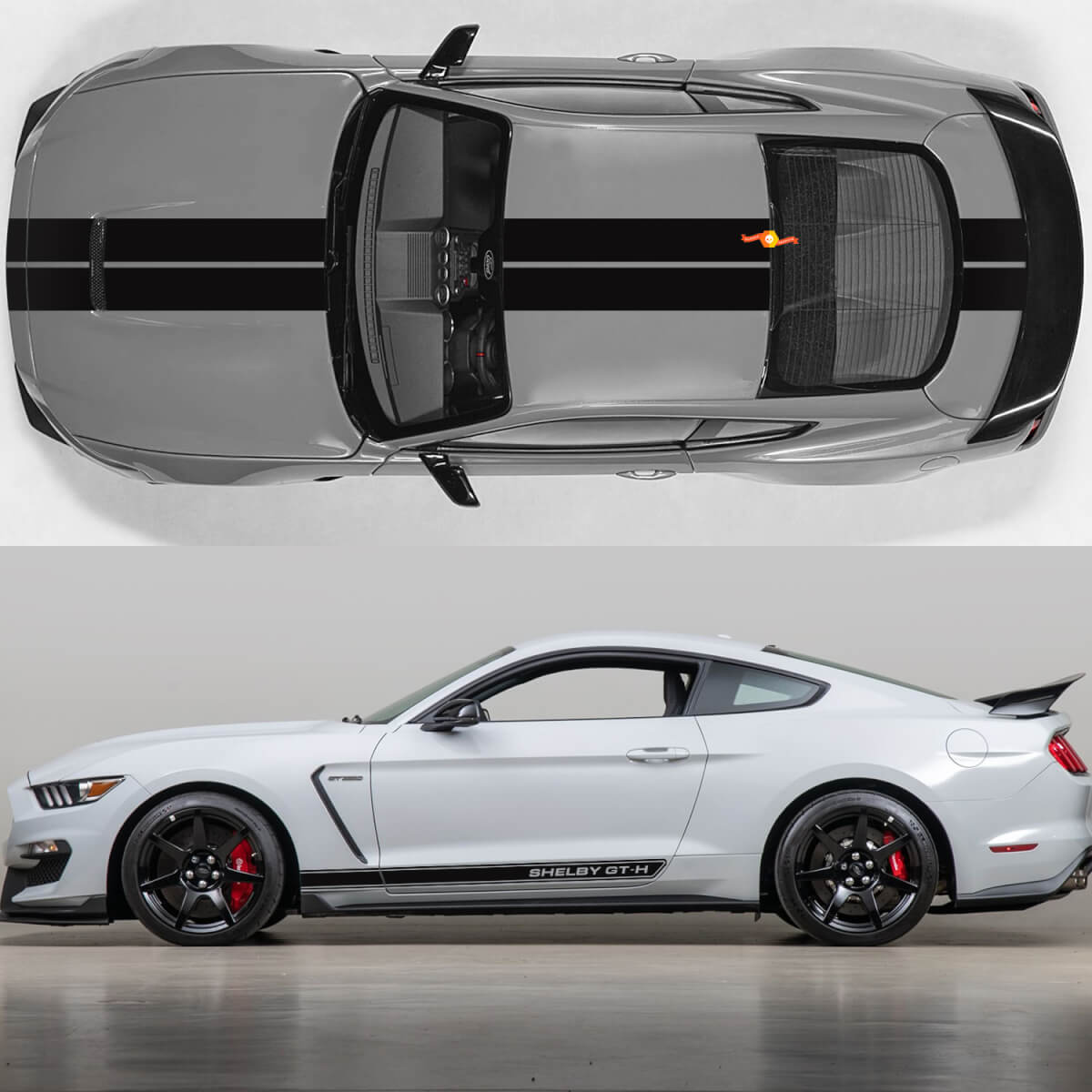 Hood and Side Doors Twin Double Stripes Racing Decals Stickers for Ford Mustang Shelby GT-H