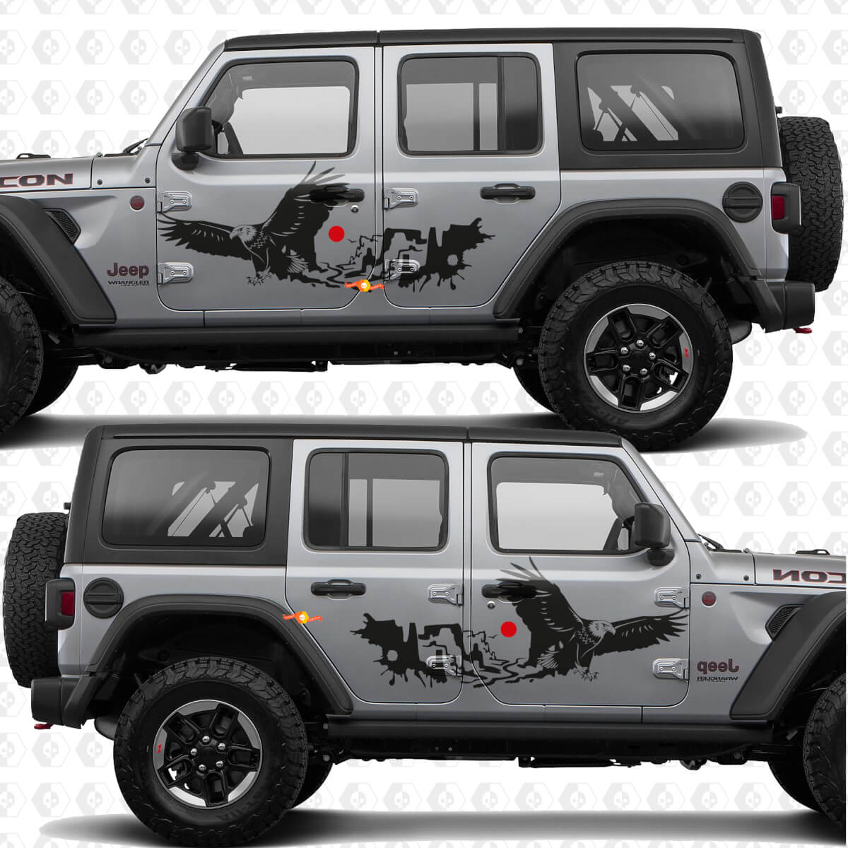 Autocollant vinyle bandes portes latérales Bald Eagle Desert Canyon compatible Jeep Wrangler