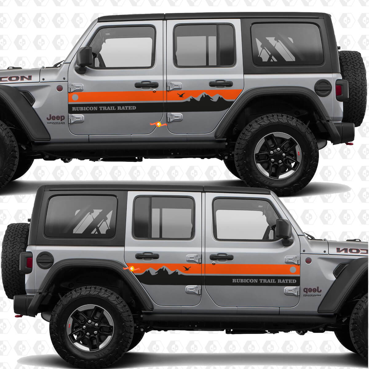 Autocollant vinyle personnalisé rayures montagnes côtés portes convient pour Jeep Wrangler