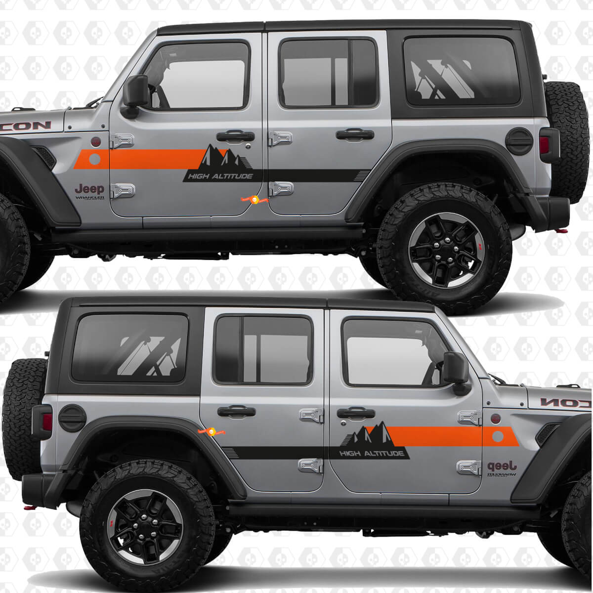 Texte personnalisé Montagnes Bandes d'altitude élevée Portes latérales Autocollant vinyle compatible Jeep Wrangler
