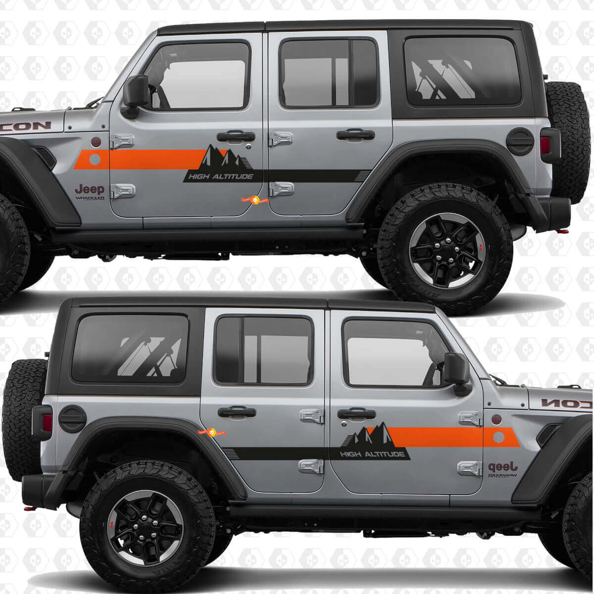 Texte personnalisé Montagnes Bandes d'altitude élevée Portes latérales Autocollant vinyle compatible Jeep Wrangler