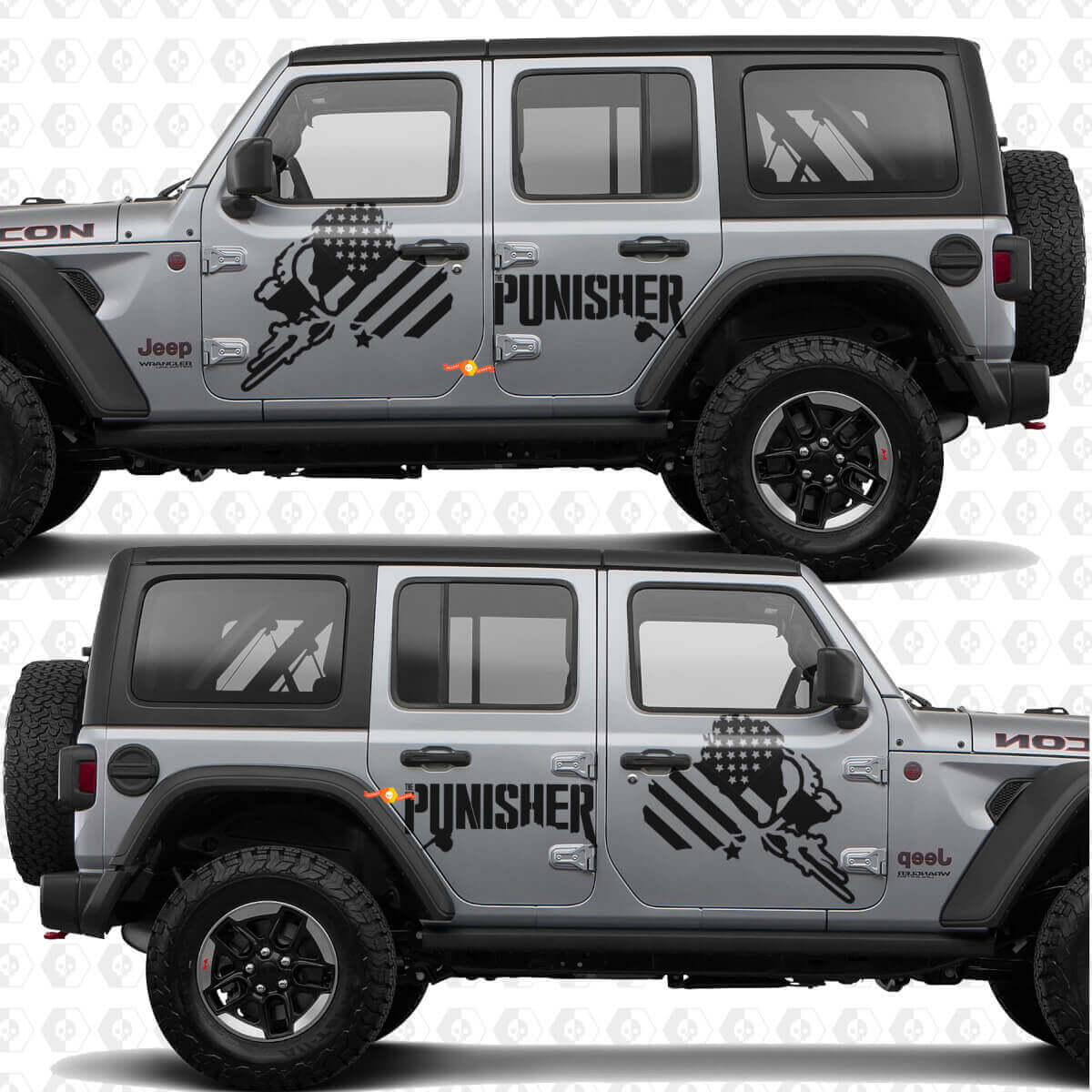 Autocollant en vinyle à rayures drapeau américain Punisher pour portes latérales adapté au Jeep Wrangler