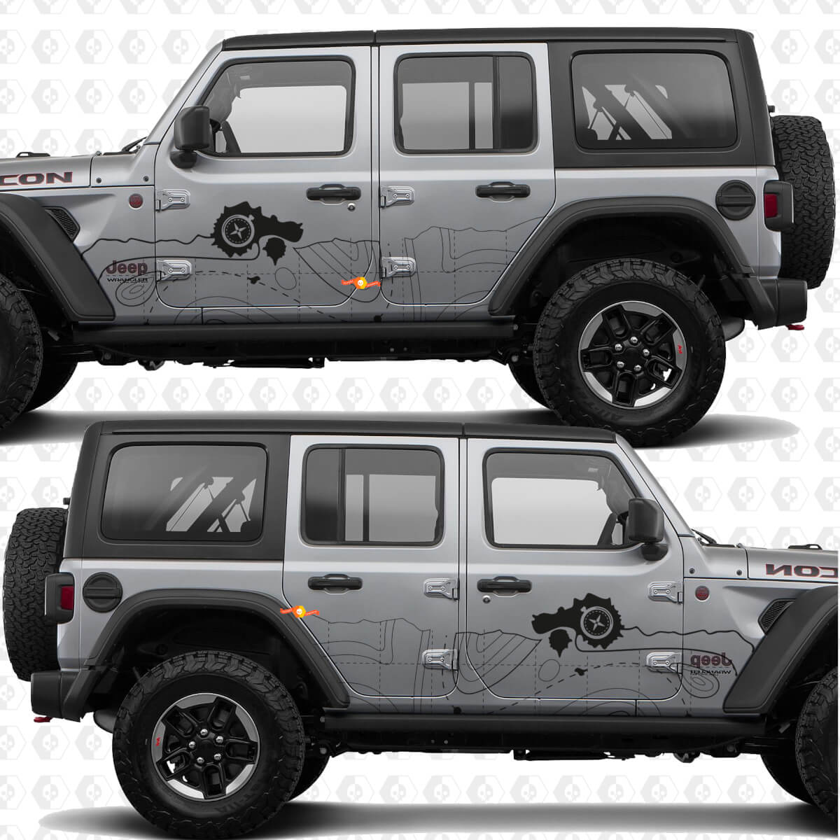 Autocollant vinyle bandes sur porte latérale boussole carte topographique compatible Jeep Wrangler