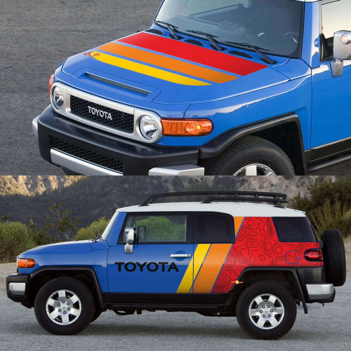 Kit de décalcomanies vinyles rétro topographiques pour capot et côtés pour Toyota FJ Cruiser