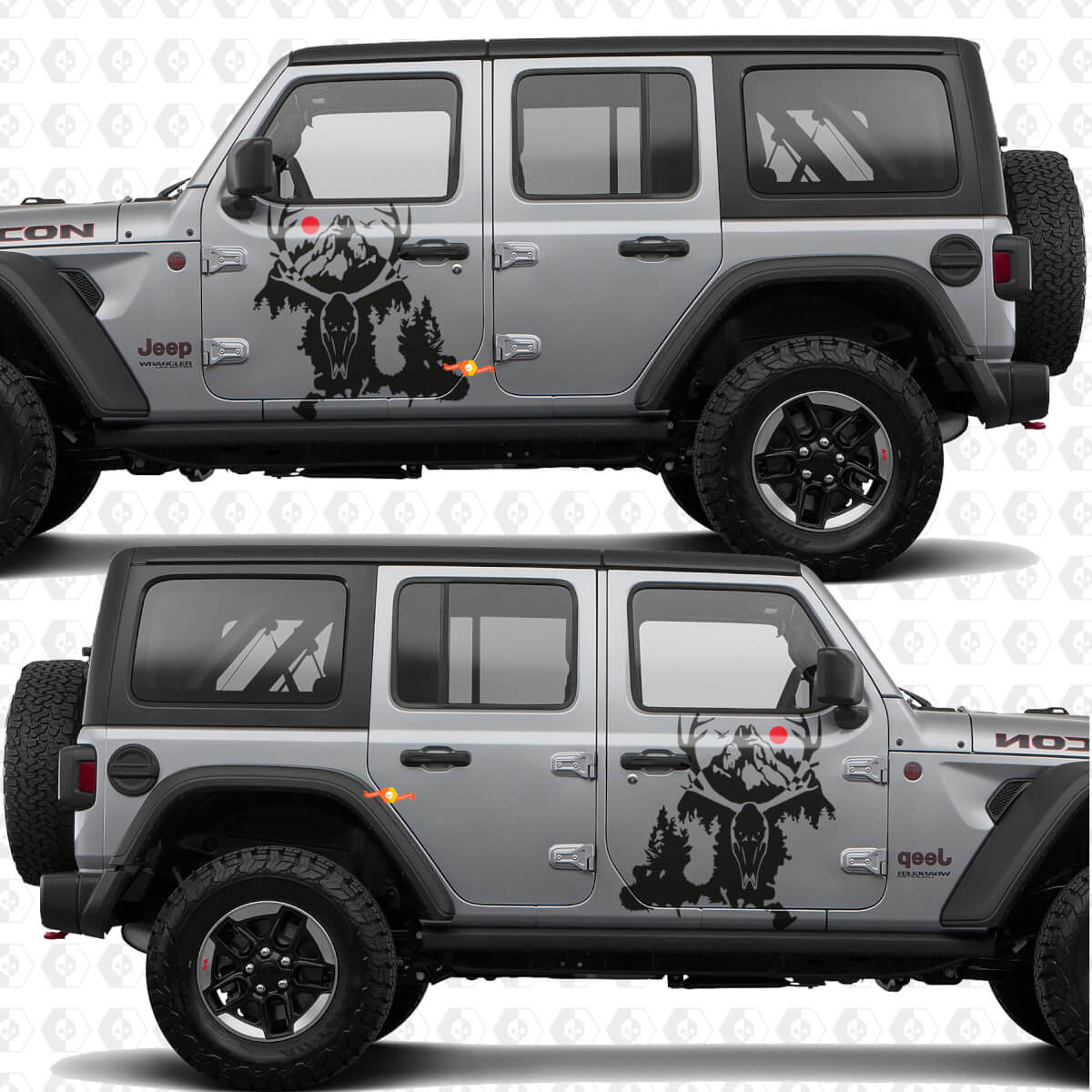 Autocollant en vinyle Déchirure de Montagnes de Crâne de Cerf Compatible avec les Portes Latérales Jeep Wrangler