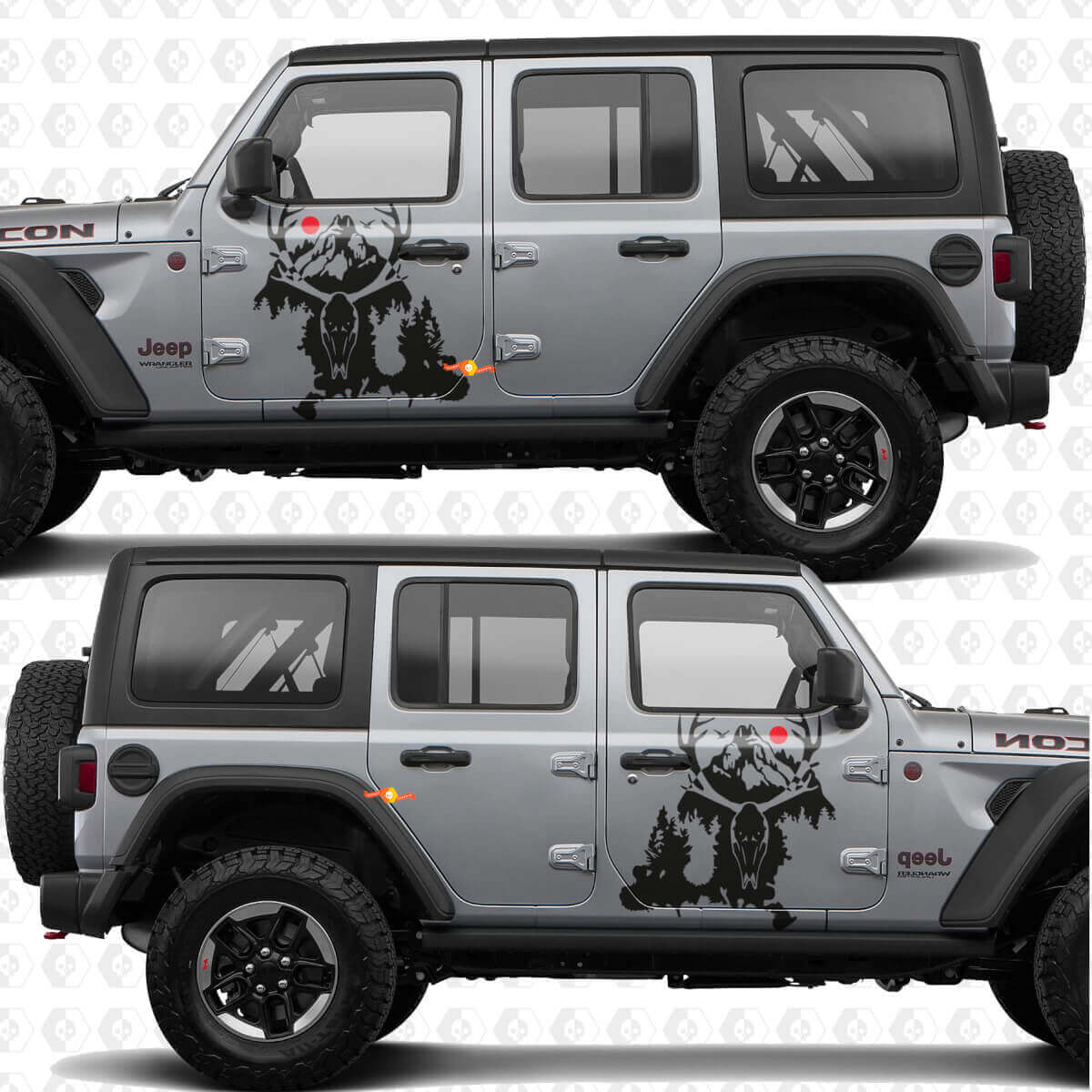 Autocollant en vinyle Déchirure de Montagnes de Crâne de Cerf Compatible avec les Portes Latérales Jeep Wrangler