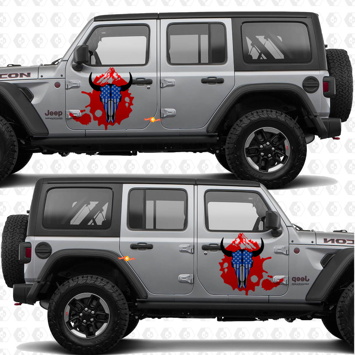 Autocollant en vinyle pour portes latérales Skull Goat avec drapeau US, compatible Jeep Wrangler
