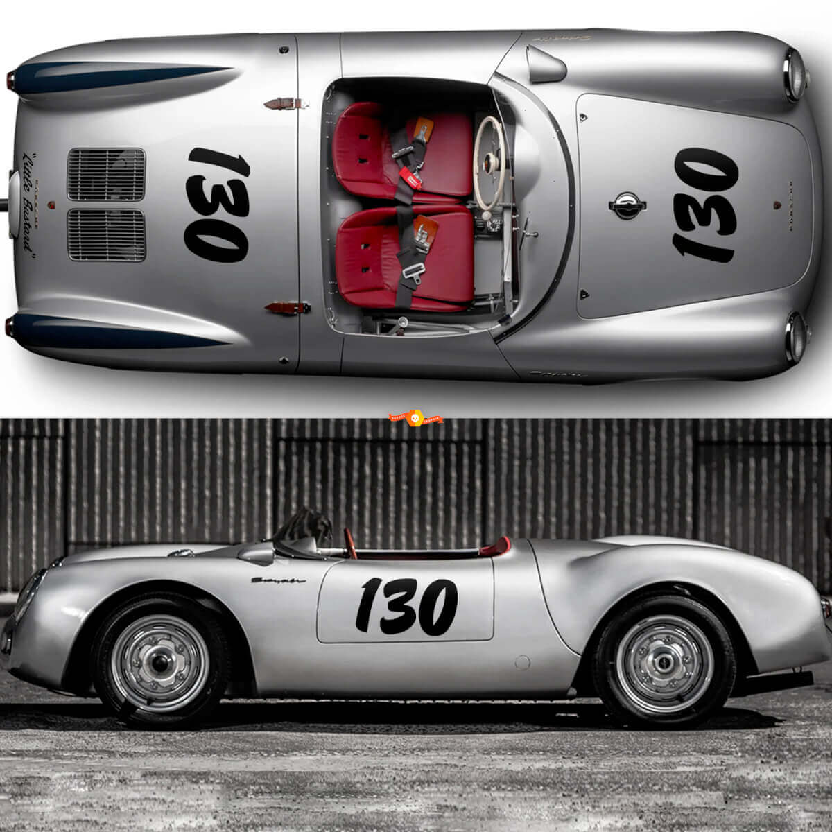 Kit complet Porsche 130 Little Bastard James Dean Kit Autocollants Bandes Latérales PORSCHE 550