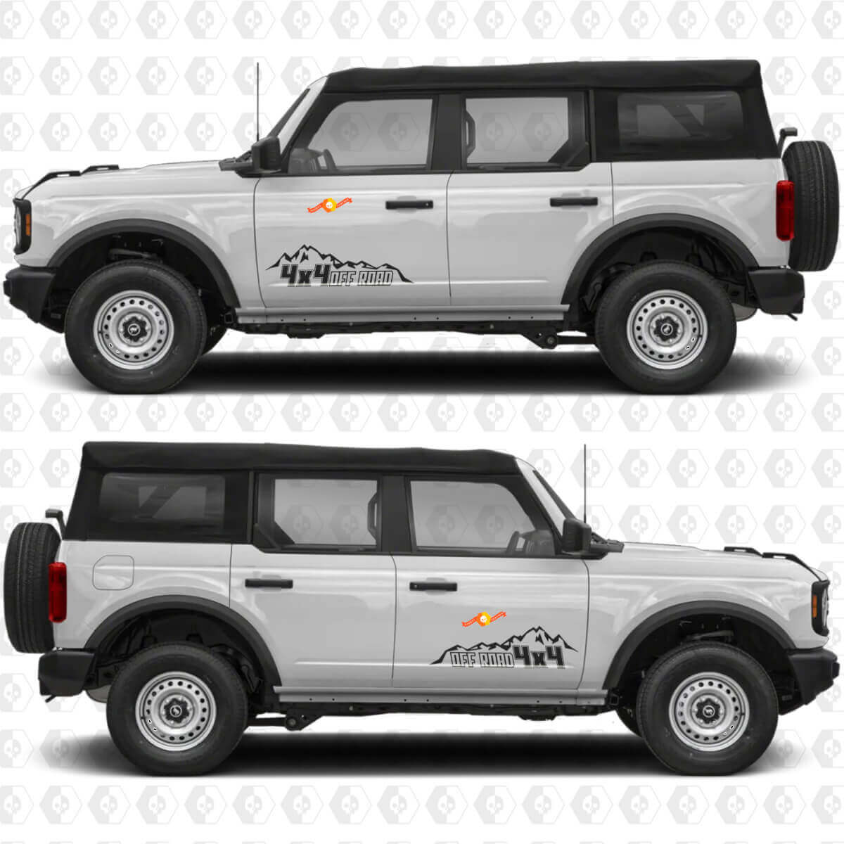 Autocollant vinyle graphique latéral de porte 4x4 tout-terrain montagnes compatible avec Ford Bronco