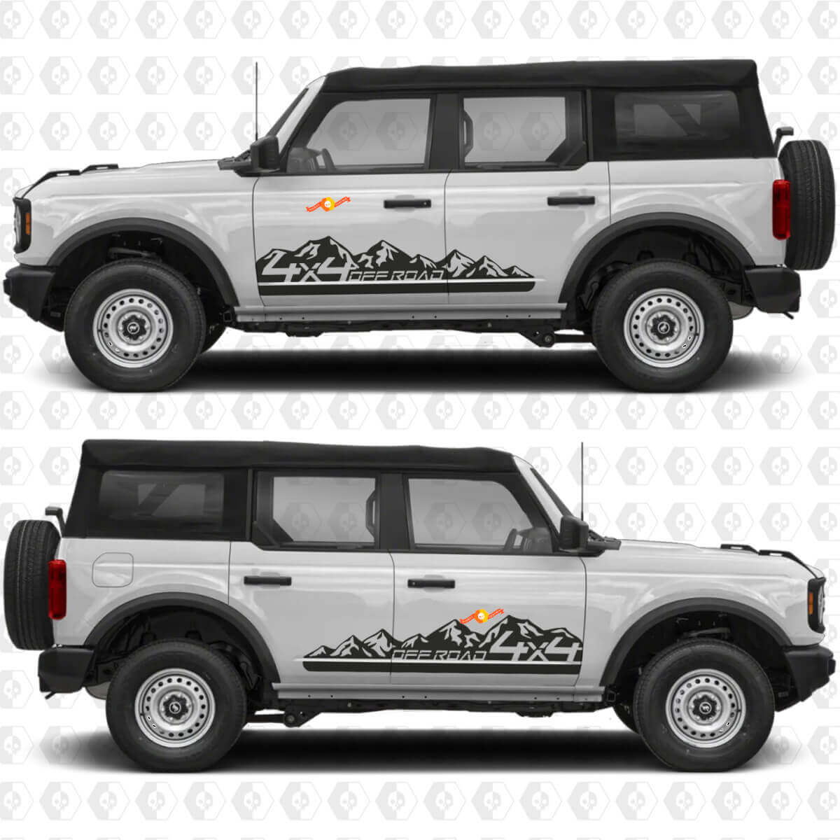 Autocollant vinyle bande latérale montagnes tout-terrain 4x4 pour porte compatible avec Ford Bronco