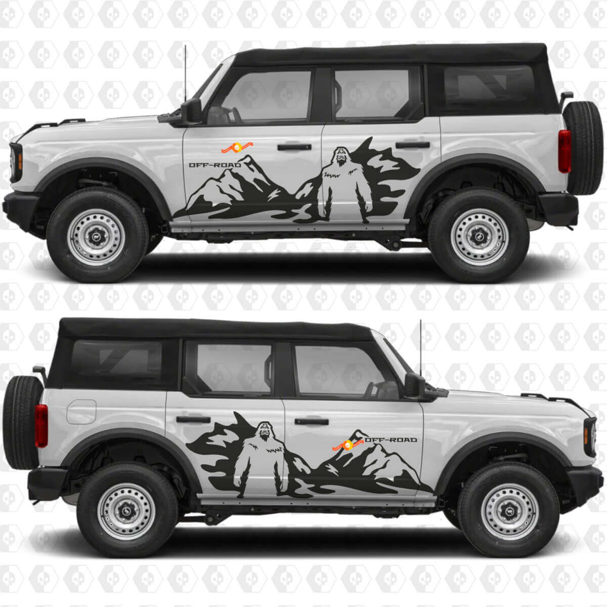 Graphiques Vinyle Autocollant Portes Latérales Montagnes Yeti Off Road compatible avec Ford Bronco