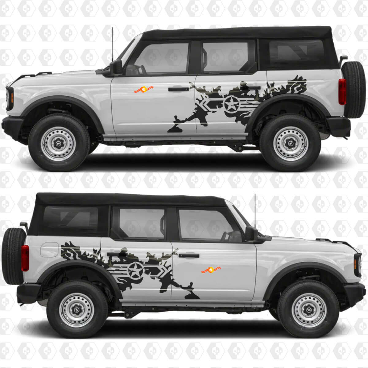 Autocollant Vinyle Graphique Splash Star Militaire pour Portes Latérales compatible avec Ford Bronco
