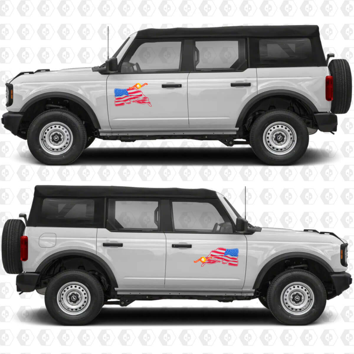 Autocollant vinyle graphique pour portières côté drapeau US USA 2 couleurs compatible avec Ford Bronco