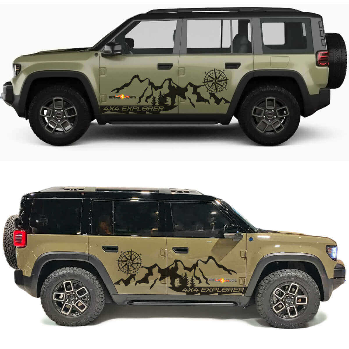 Autocollant vinyle Compass Explore Mountains Side Doors pour Jeep Recon