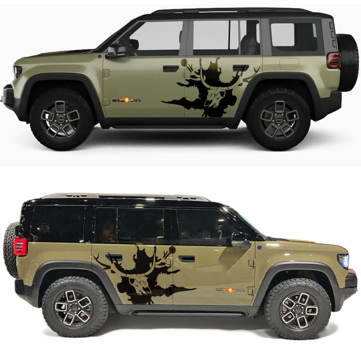 Autocollant en vinyle de portes latérales Skull Deer Splash pour Jeep Recon