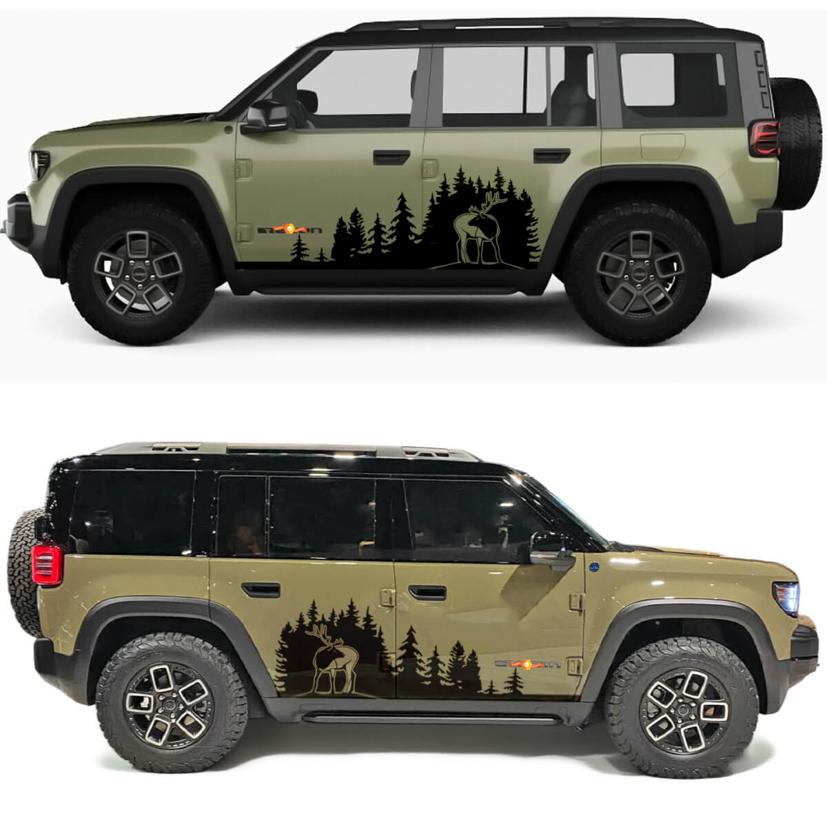 Autocollant en vinyle pour portes latérales Deer Forest Line pour Jeep Recon