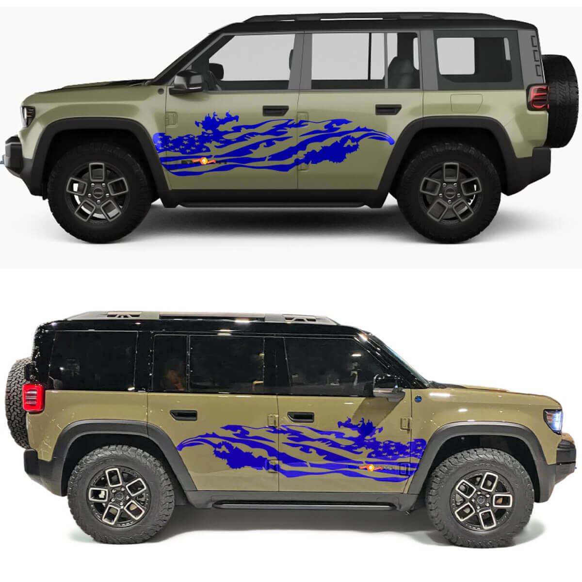 Autocollant vinyle de porte latérale drapeau américain usé 2 pour Jeep Recon