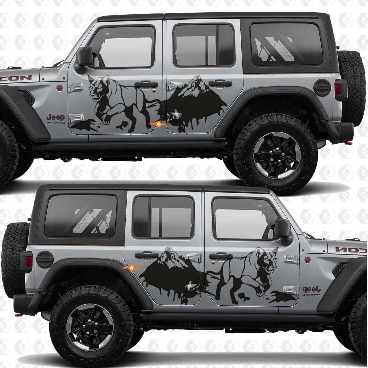 Autocollant vinyle portes latérales Splash Cougar Mountains compatible Jeep Wrangler