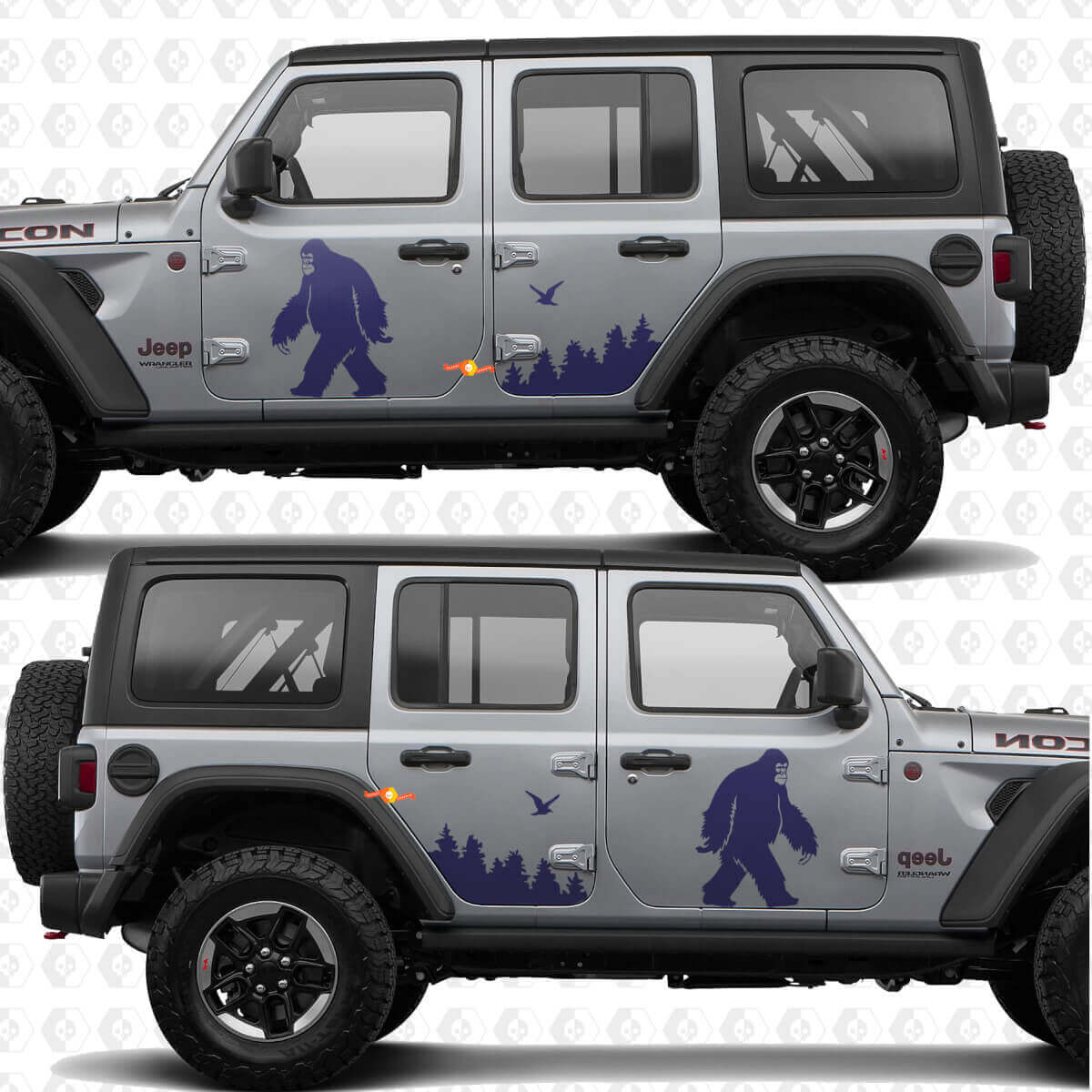 Autocollant en vinyle Sasquatch Forest Line pour portes latérales compatible Jeep Wrangler
