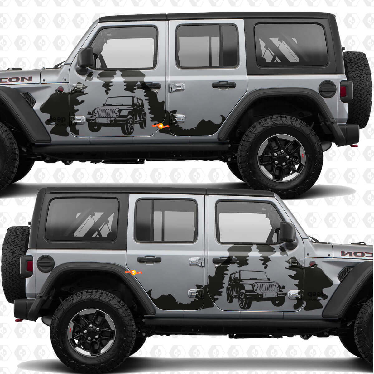 Autocollant vinyle déco portes latérales Overland Forest Splash compatible Jeep Wrangler
