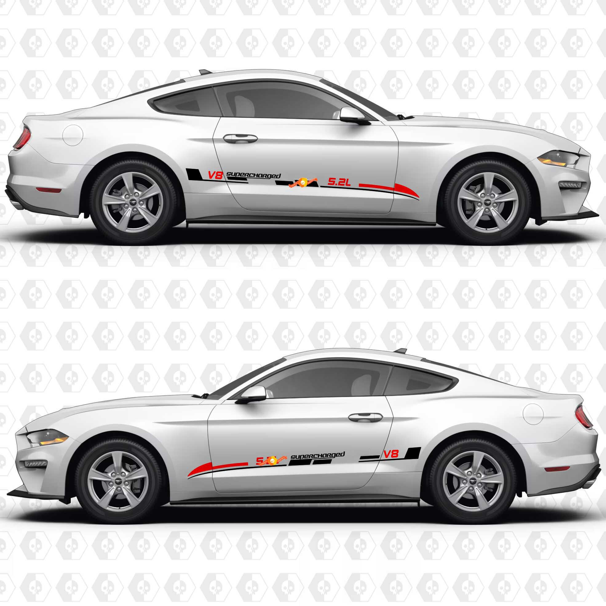 Autocollant vinyle à bandes aérodynamiques sur porte latérale V8 5,2L suralimenté pour Ford Mustang 2014-2024