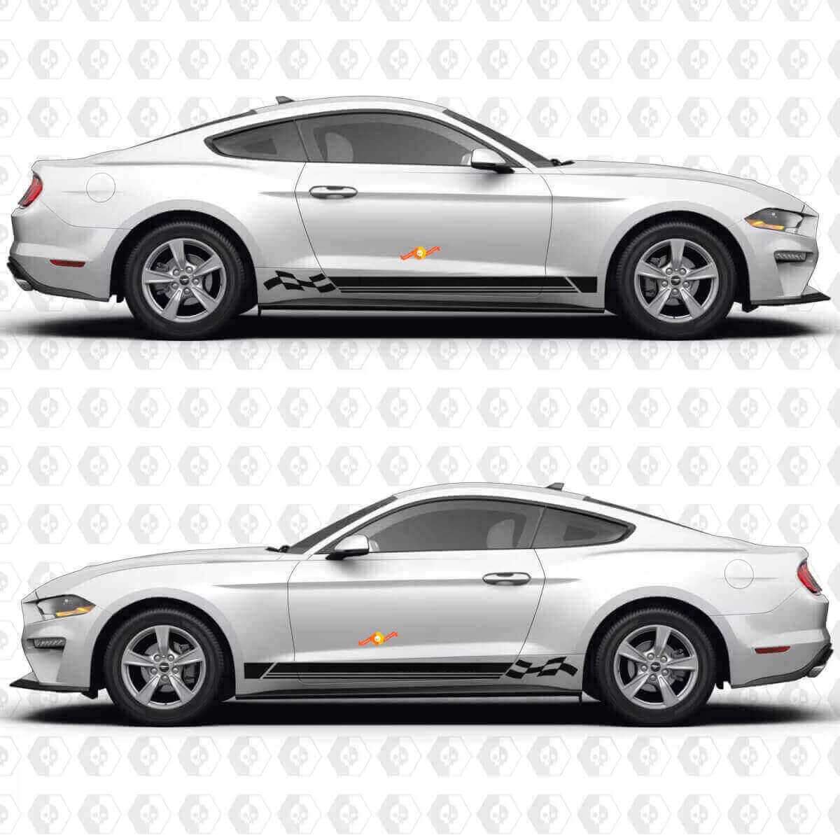 Autocollant en vinyle latéral Drapeau à damier et triple bandes pour Ford Mustang