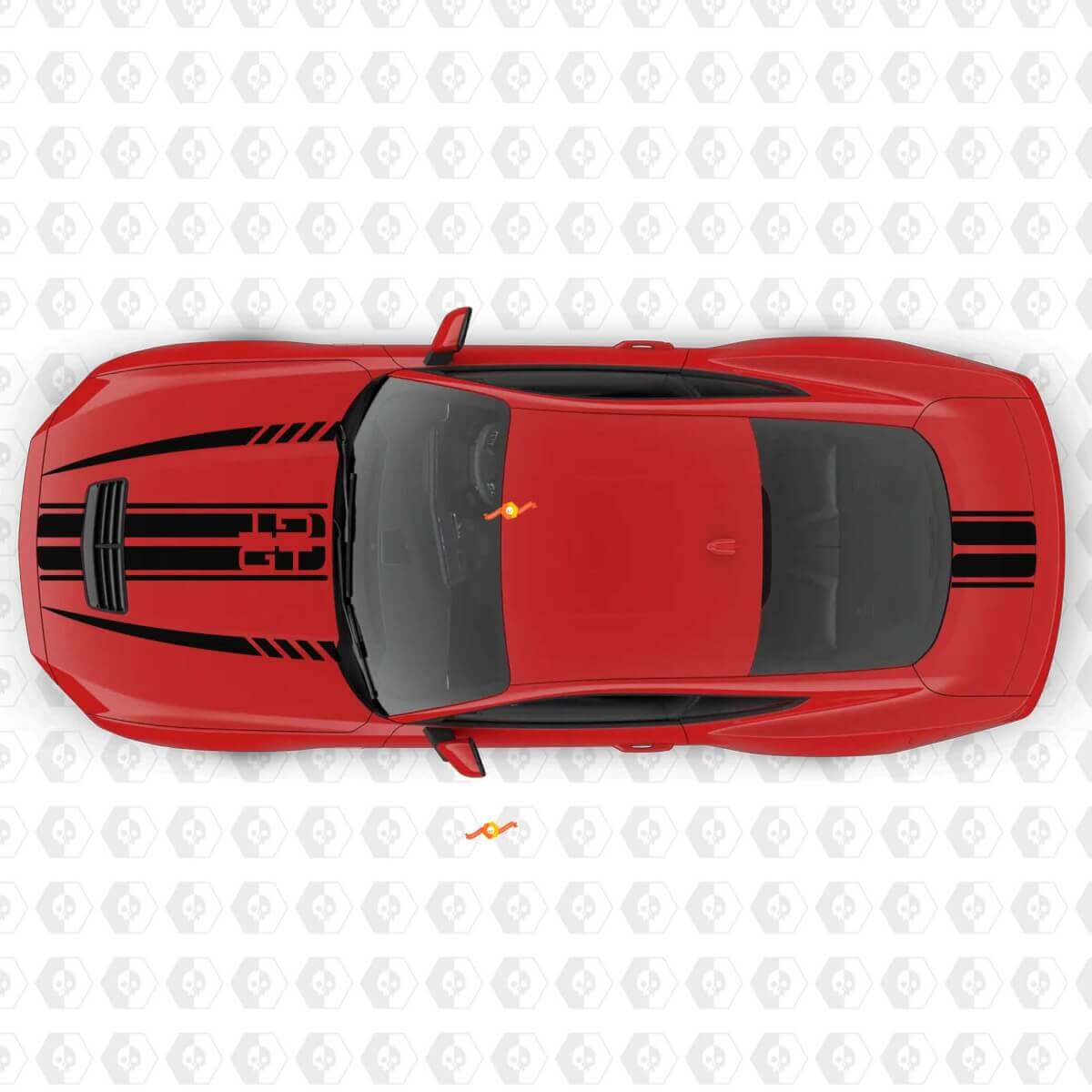 Autocollants Vinyle Rayures Musclées Symétriques GT pour Capot et Coffre Ford Mustang