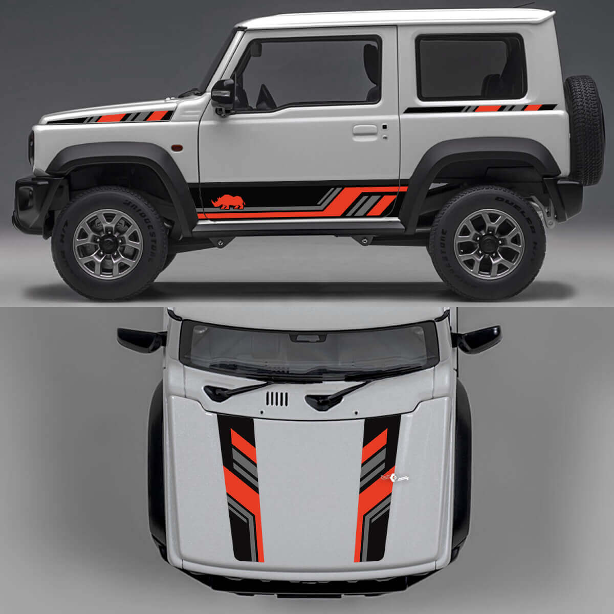 Rhino Edition Graphiques abstraites Lignes Stickers vinyle Latéraux Portes et Capot 3 pour Suzuki Jimny