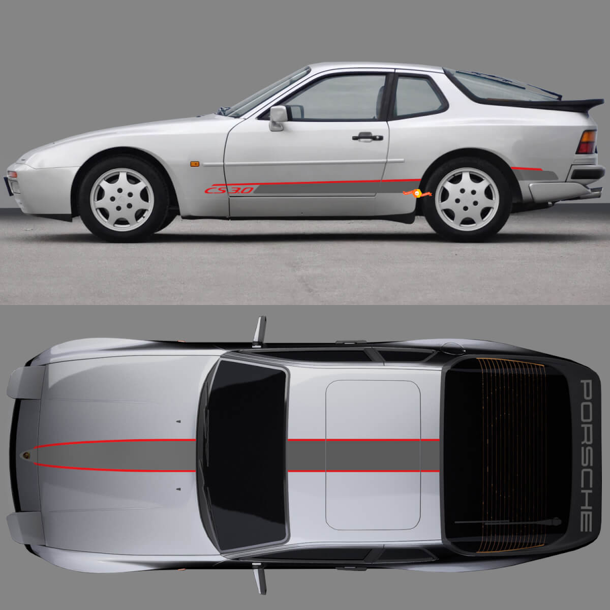 3.0 CS Stripes Sides Hood Roof Kit - Custom Vinyl Decal Graphics for Porsche 944