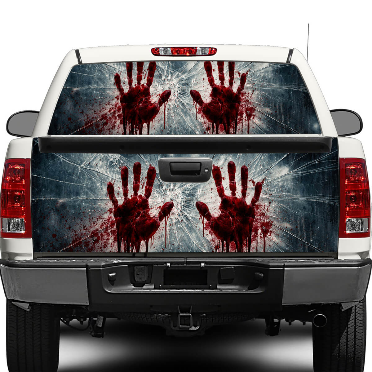 Autocollant Vinyle Mains de Zombie Verre Brisé pour Lunette Arrière ou Hayon de Camionnettes et SUV