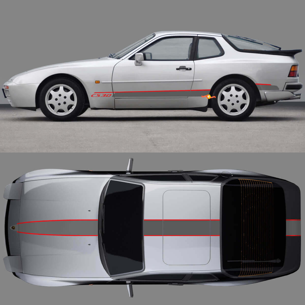 Kit de décalcomanies en vinyle bande latérale de capot et de toit CS 30 pour Porsche 944