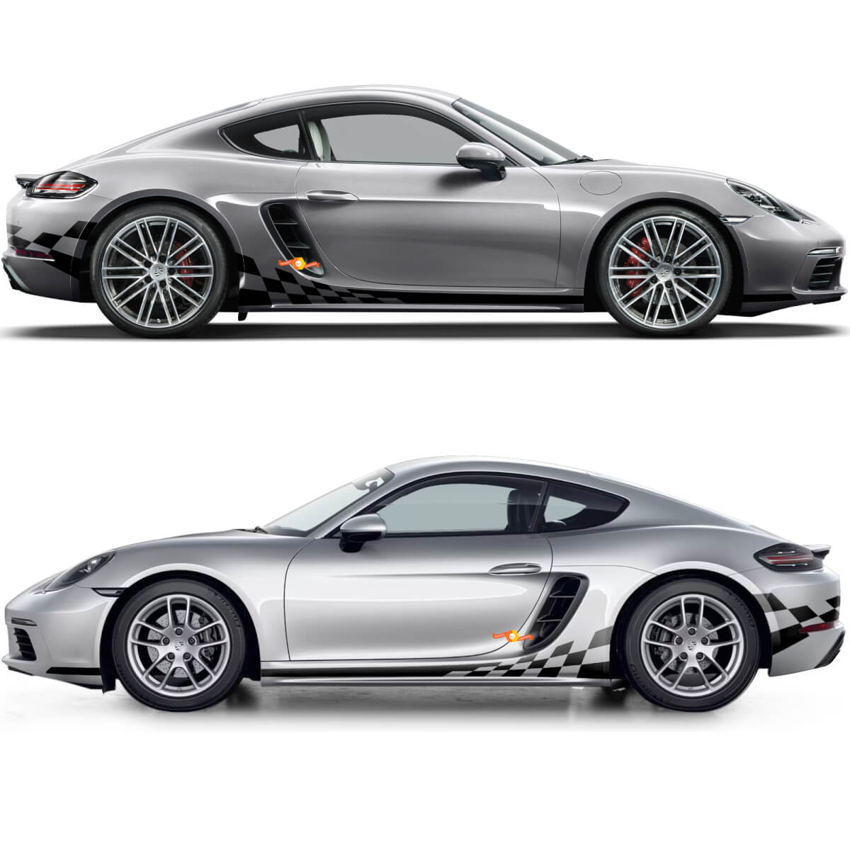 Autocollant graphique bandes latérales damier pour bas de caisse Porsche 718 Cayman