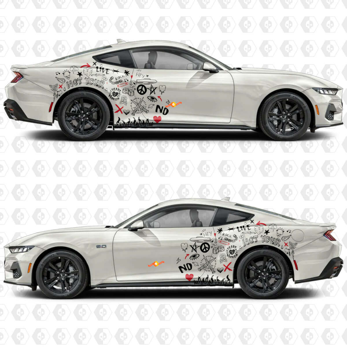 Autocollants en vinyle style graffiti de rue pour portes latérales et ailes arrière pour Ford Mustang