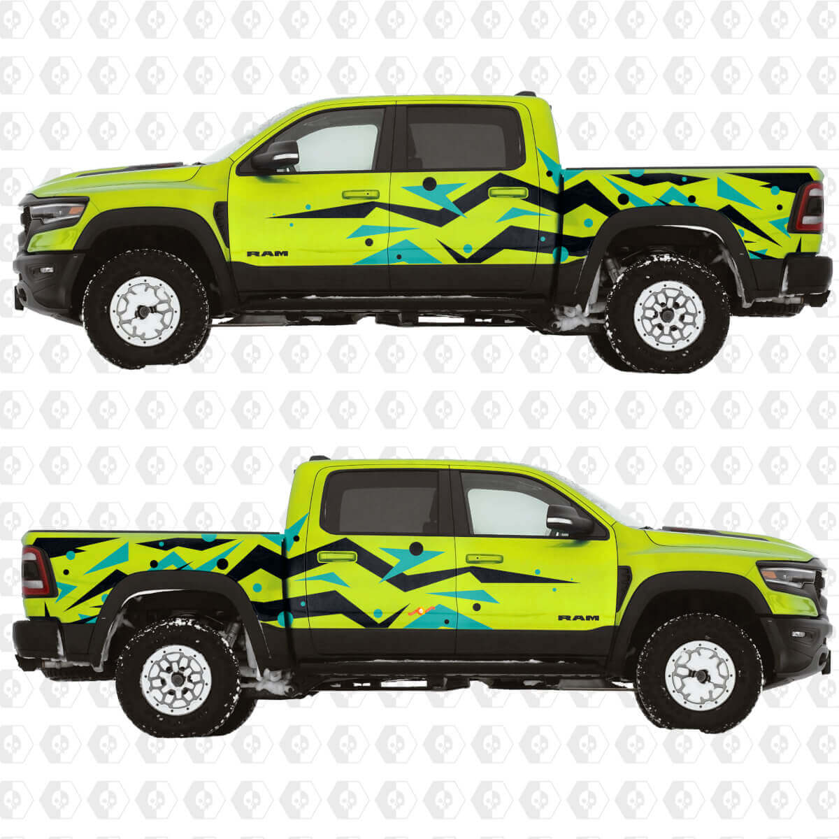 Autocollants Vinyle Graphiques Abstraits Géométriques Portes Latérales Ailes Arrières pour Dodge RAM-1500 TRX