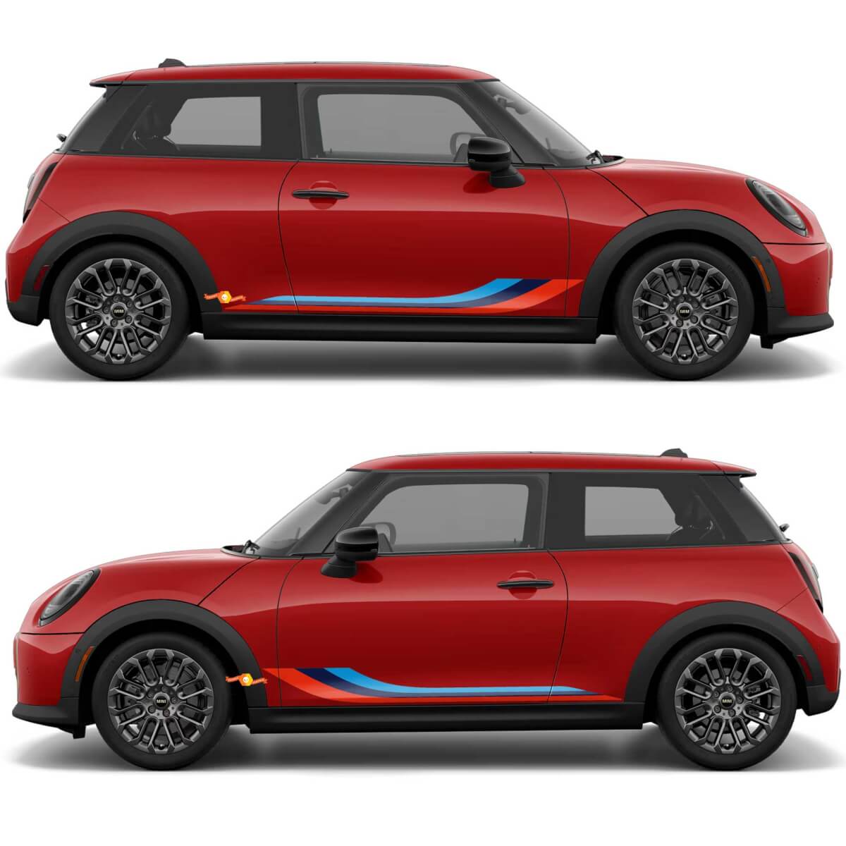 M couleurs Portes latérales Capot et Pare-chocs Rayures Graphiques Autocollant pour Mini Cooper