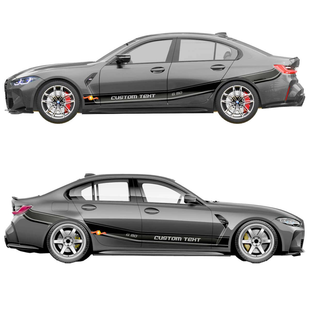 Autocollant en vinyle de bandes lettrées M Performance pour portes latérales et ailes BMW M3 G80