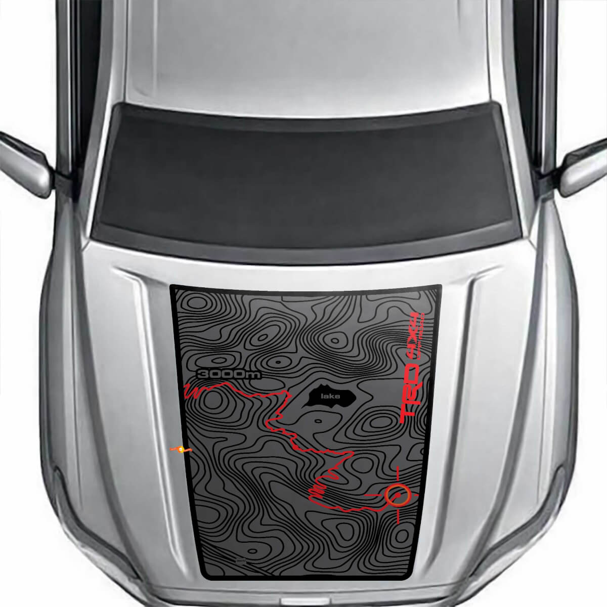Adhésif autocollant de capot en vinyle carte topographique noircissante pour aventure TRD 4x4 tout-terrain Toyota Tacoma 2024 et plus