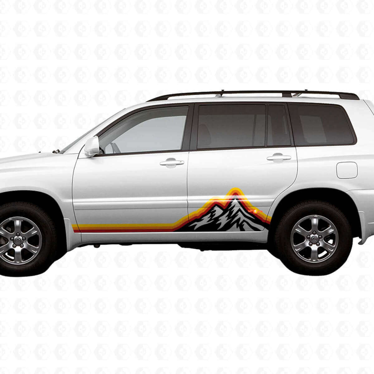 Autocollants Vinyle Bandes Latérales Graphiques Style Vintage Montagnes Pour Toyota Highlander 2006