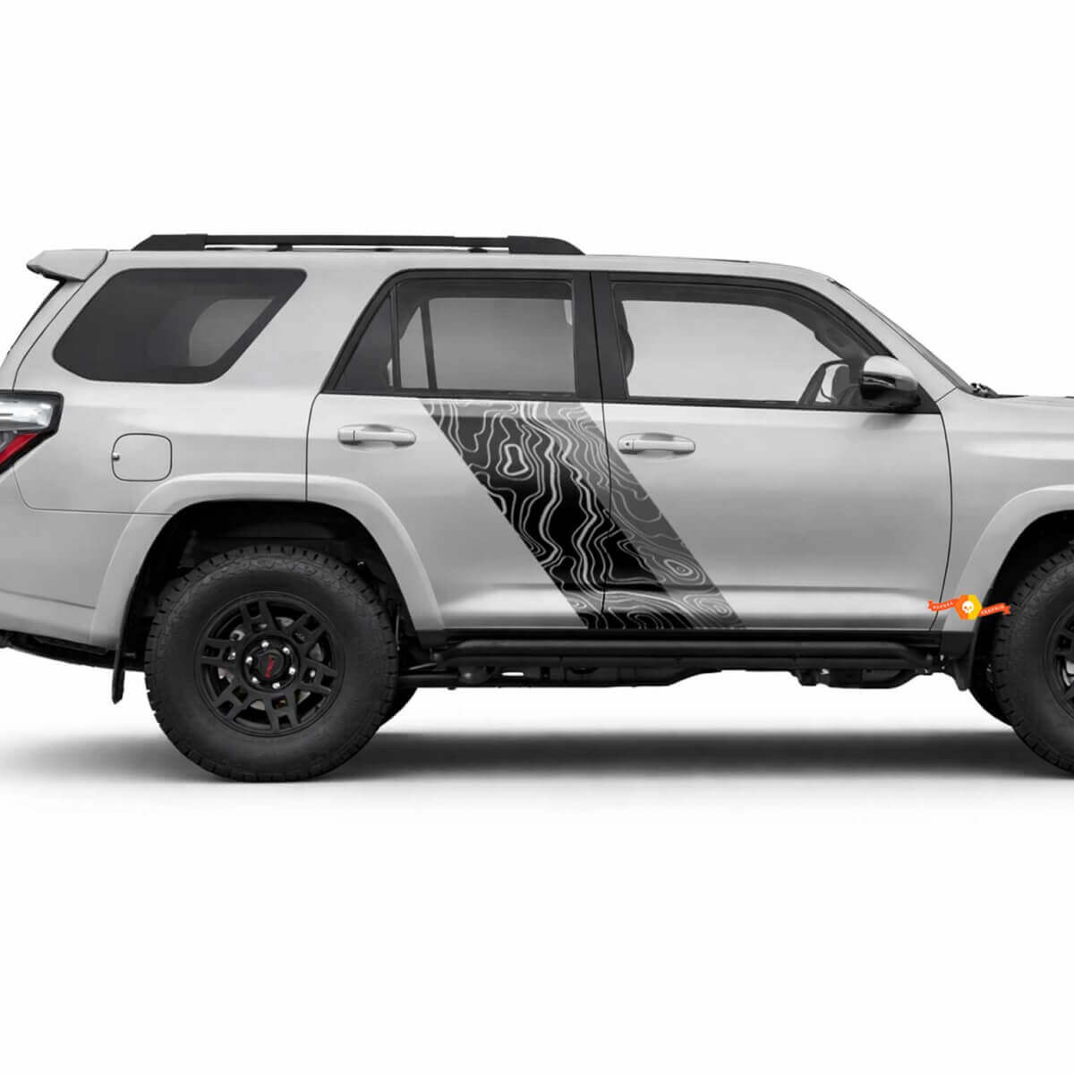 Autocollants vinyle latéraux à double rayures style carte topographique pour Toyota 4Runner 2009-2024