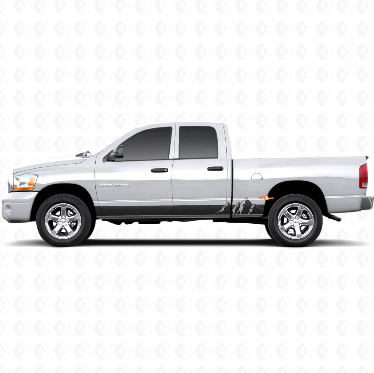 Autocollant en vinyle à larges bandes montagnes pour bas de caisse Dodge Ram 1500 2002-2008