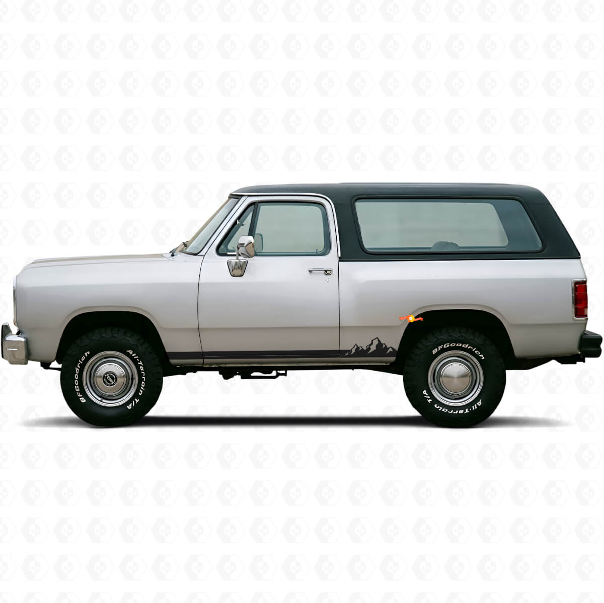 Autocollant en vinyle à fines rayures Montagnes pour panneau latéral de Dodge Ramcharger 1974-1993
