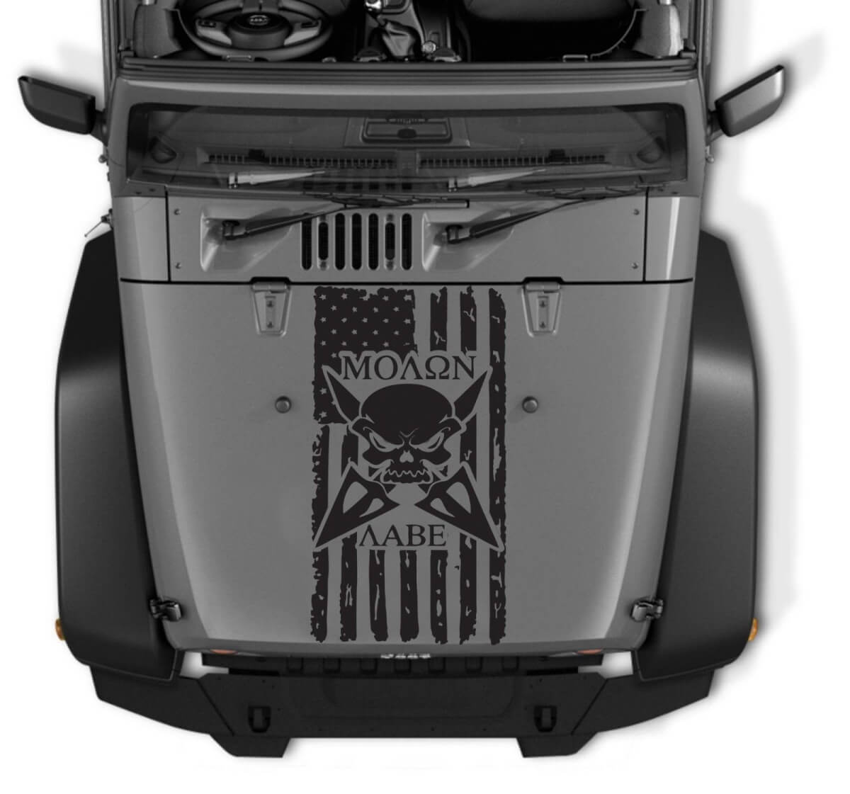 Autocollant Vinyle Capuche Crâne Drapeau Américain Vieilli Molon Labe pour Jeep Wrangler