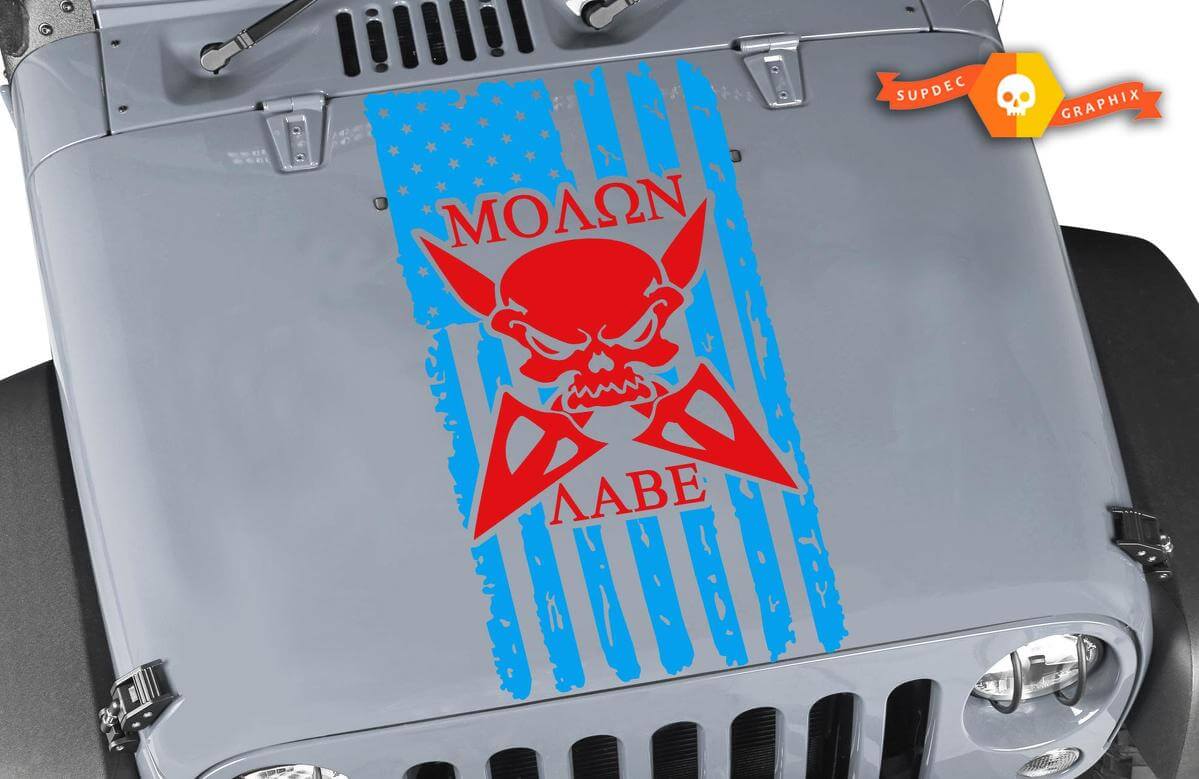 Autocollant en vinyle capuche crâne drapeau usé Molon Labe pour Jeep Wrangler
