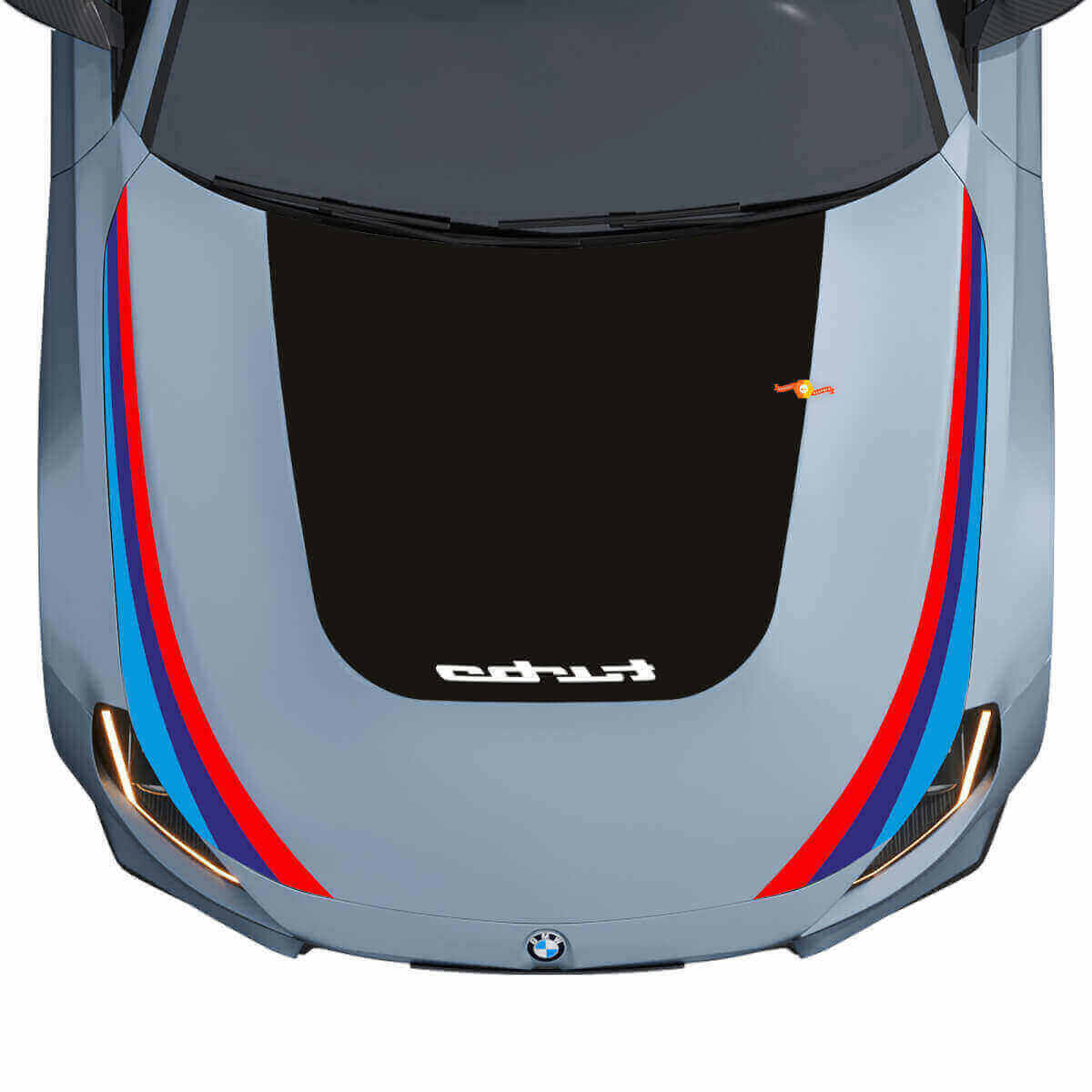 Autocollant vinyle logo Turbo noirci et bandes style M pour capot BMW M2 G87 2022-présent