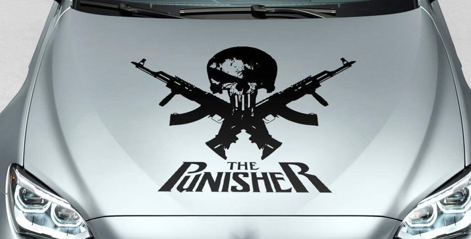 PUNISHER crâne & mots GUN capot côté vinyle autocollant autocollant pour piste de voiture suv