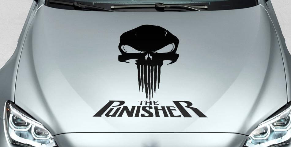 crâne PUNISHER & mots sang capot côté autocollant vinyle pour voiture piste suv
