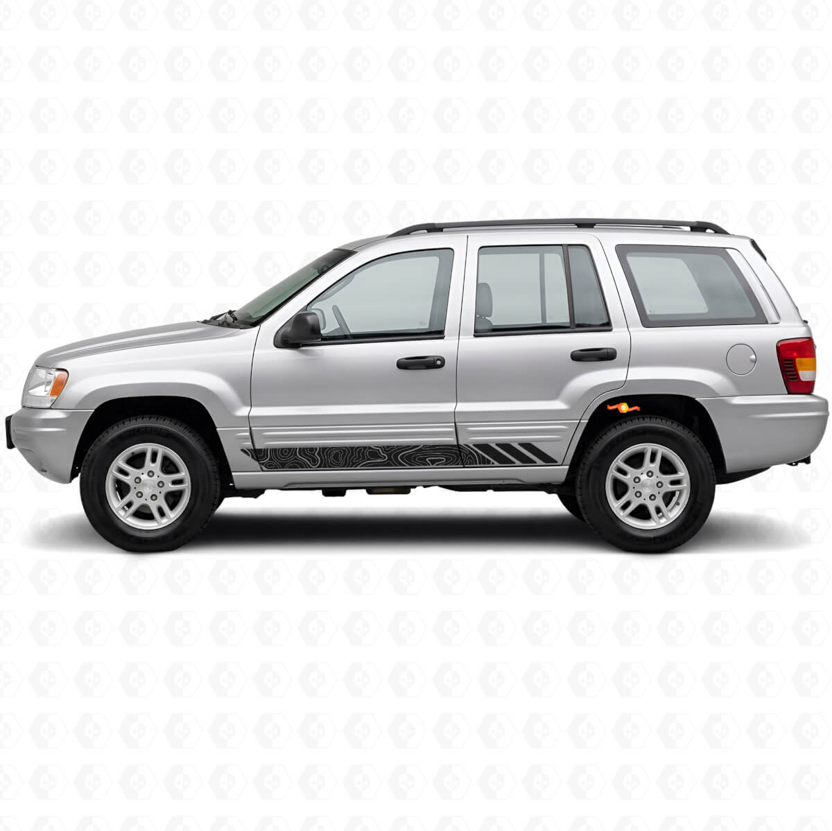 Déco adhésive latérale à rayures style topographique pour Jeep Grand Cherokee 1999-2004