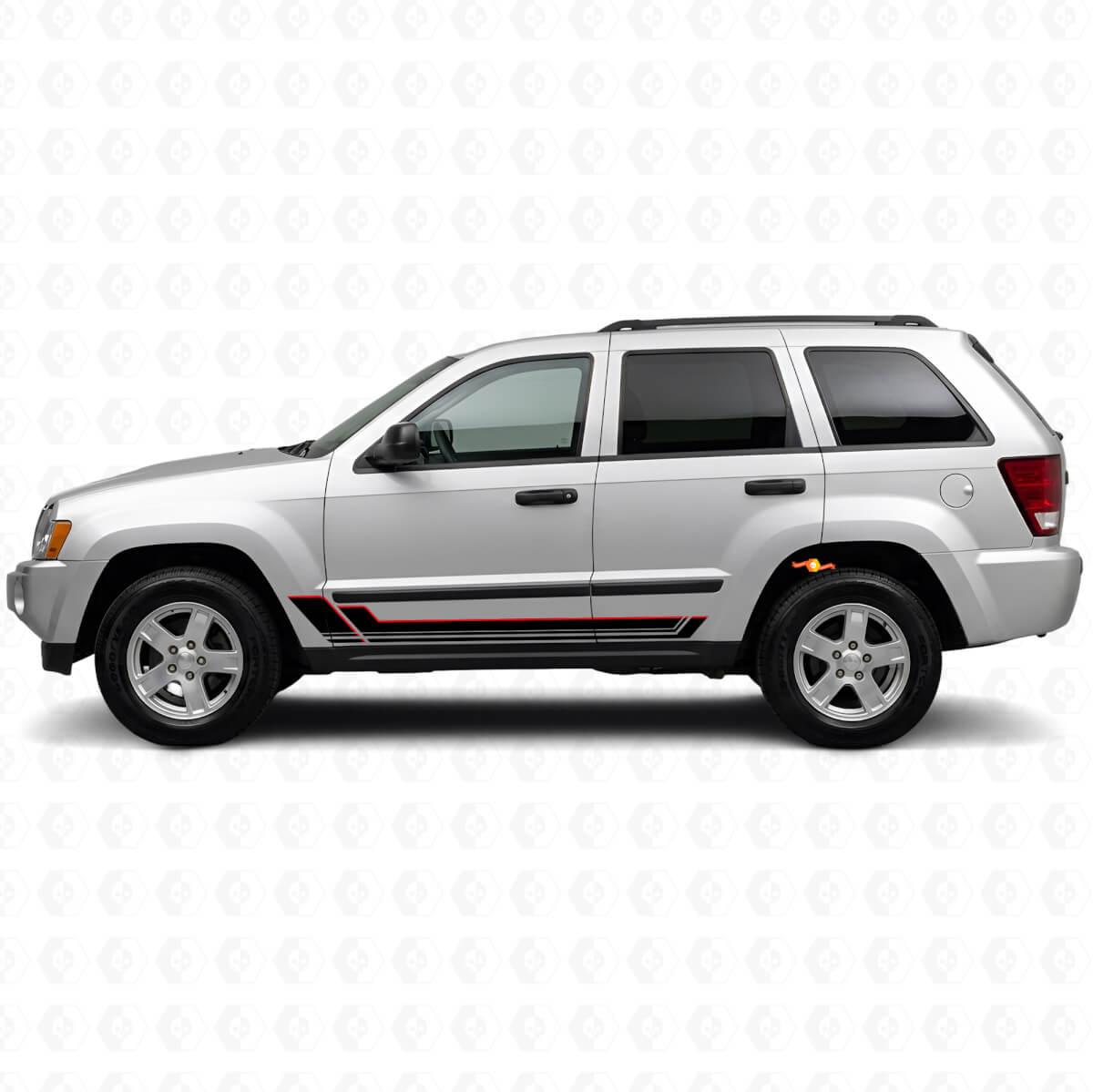 Autocollant vinyle bandes jumelles pour bas de caisse Jeep Grand Cherokee 2005-2010
