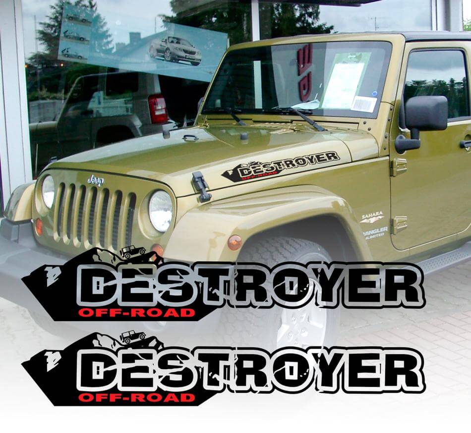 Paire d'autocollants DESTROYER Wrangler set autocollants Jeep capot garde-boue graphique TJ JK CJ YJ rubicon