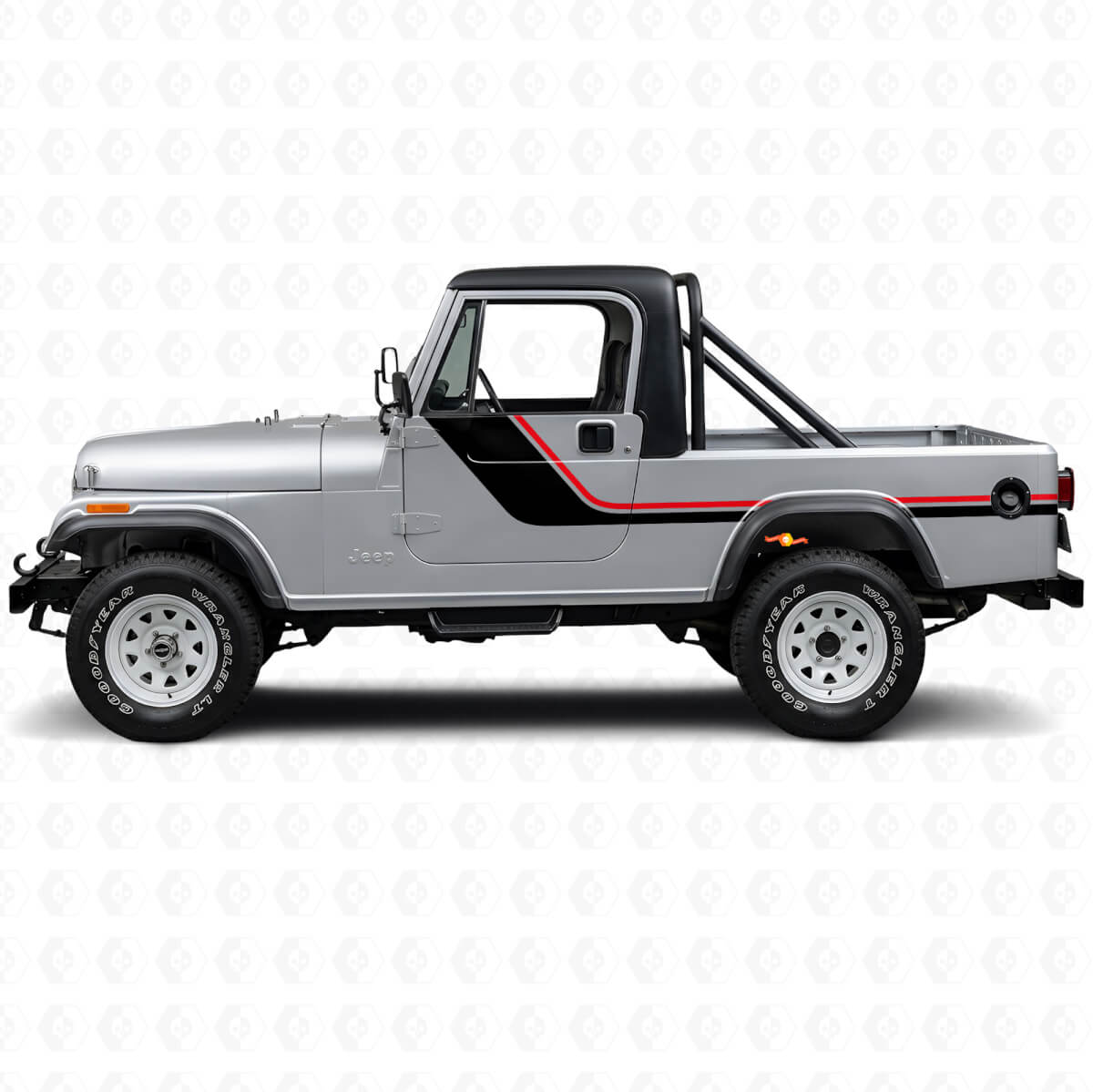 Autocollant Vinyle à Bandes Jumelles Latérales pour Jeep CJ-8 Scrambler 1981-1986